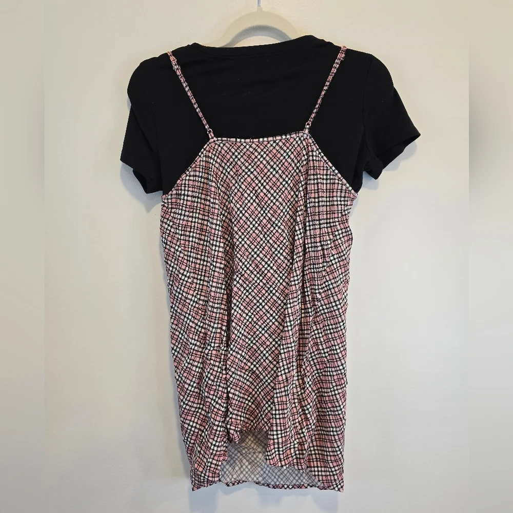 Love, Fire Black T-Shirt Plaid Dress Size Large Nwt